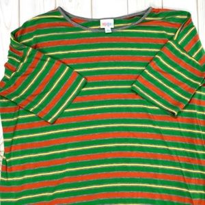 LuLaRoe Irma Green Striped Short Sleeve XL